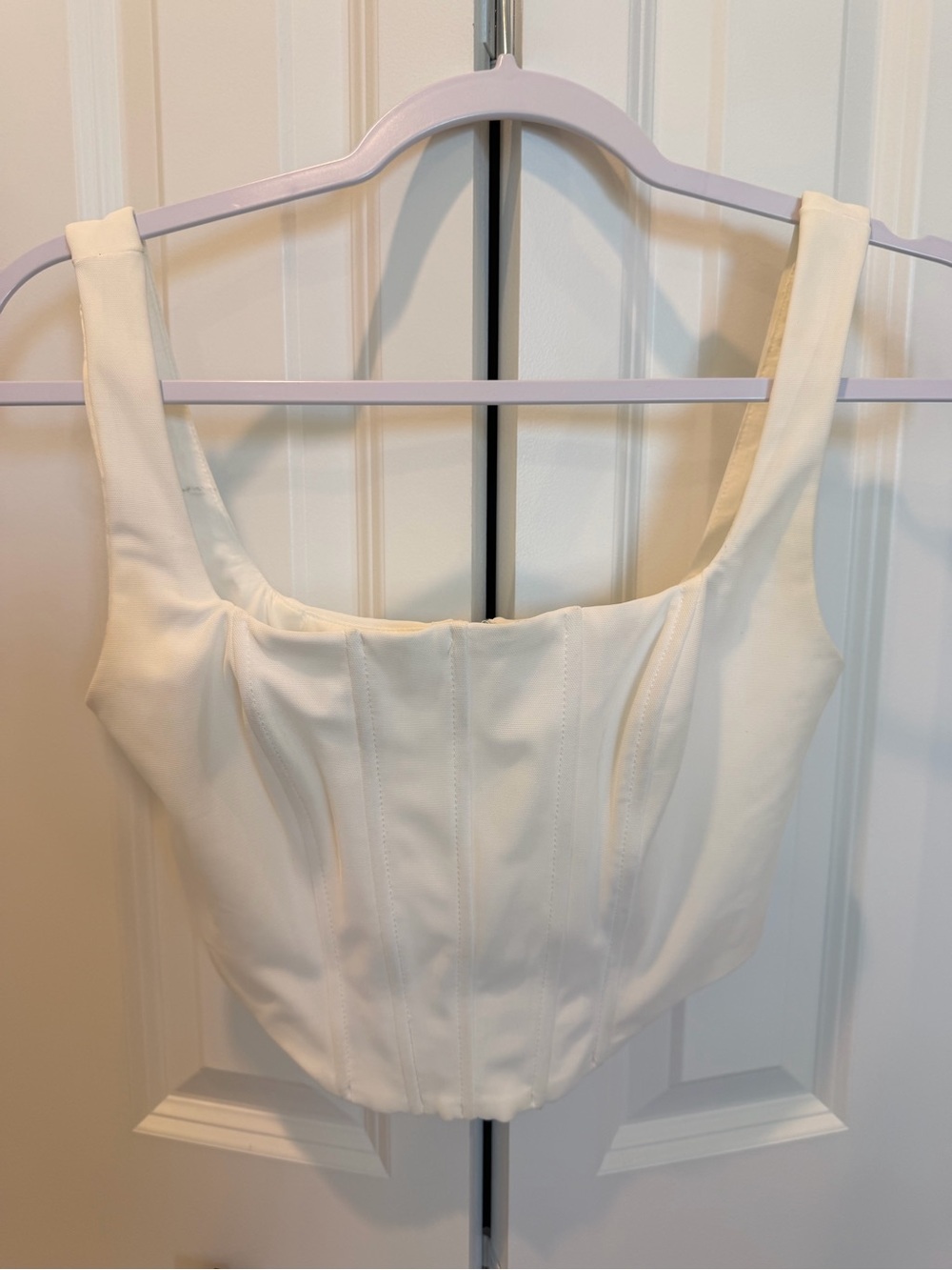 Edikted White Corset Crop Top with Silver Zip